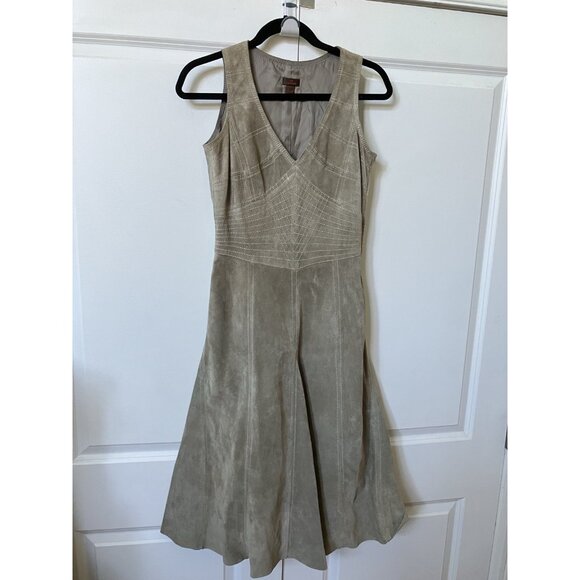 Y2K Danier Suede Leather Dress Womens 4 Tan Vintage 2000s Biker Stitching - Picture 1 of 14